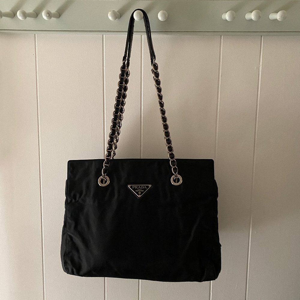 Prada Black Nylon Chain Tote